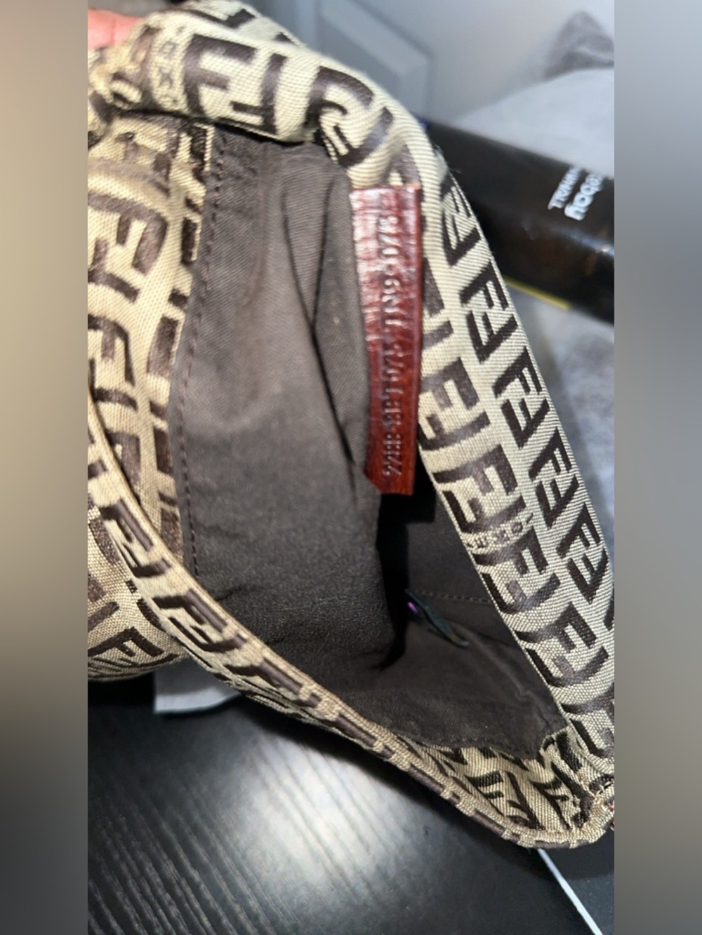 Fendi Brown FF Zucchino Canvas Shoulder or crossbody Bag with Dark Brown Trim - Picture 9 of 12